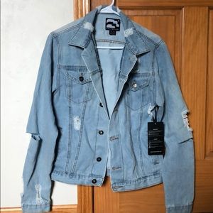 Light Blue Men’s Ripped Jean Jacket Brand New